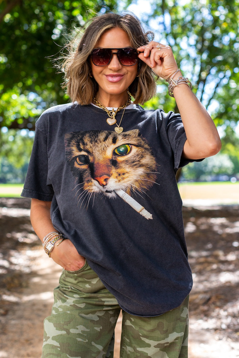 UM X @livinwithMB 'Smokin' Cat' Distressed Tee