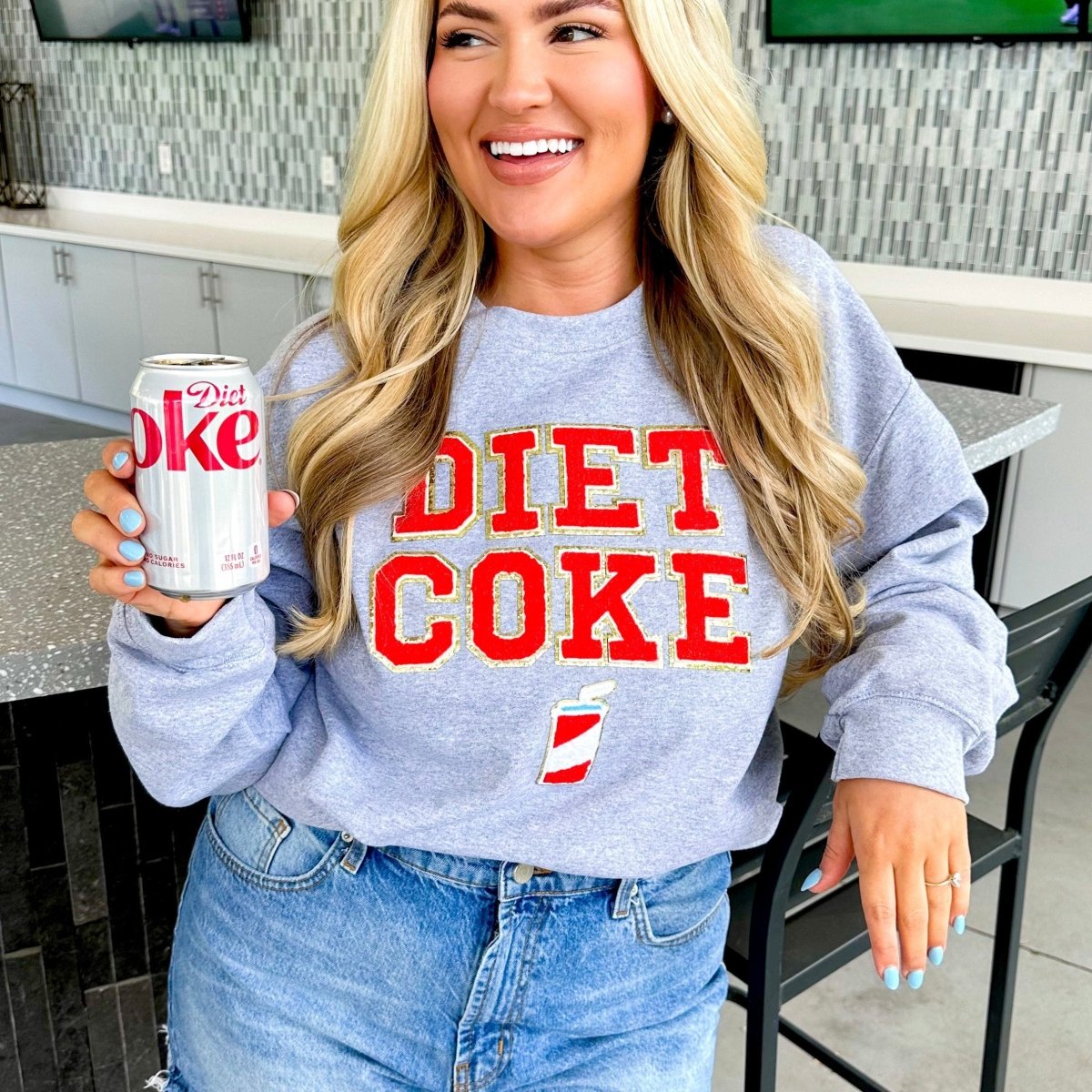 'Diet Coke' Letter Patch Crewneck Sweatshirt