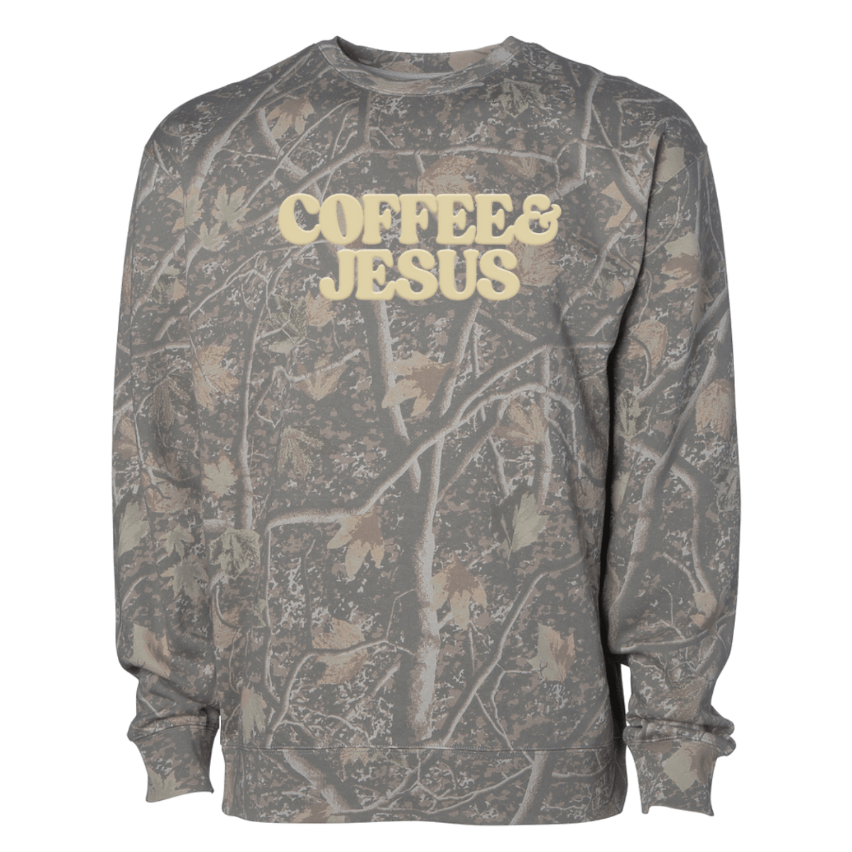 PUFF ‘Coffee & Jesus’ Camo Hideaway Crewneck